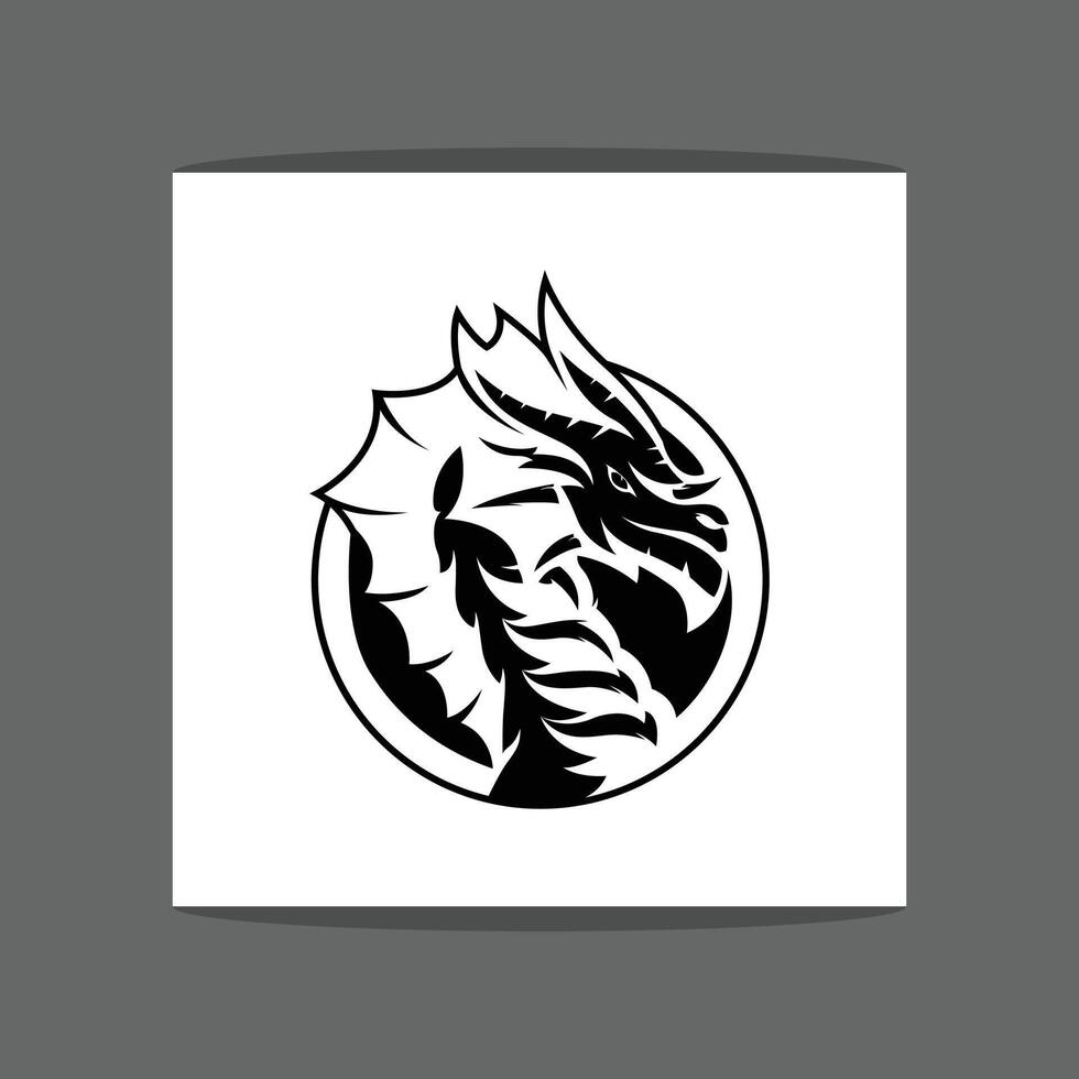 A black and white abstract dragon head logo or icon with sharp angular features and a circular background vector