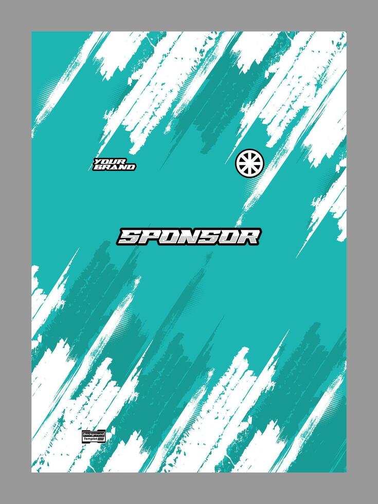A soccer jersey set against a teal and white abstract background with brush strokes vector