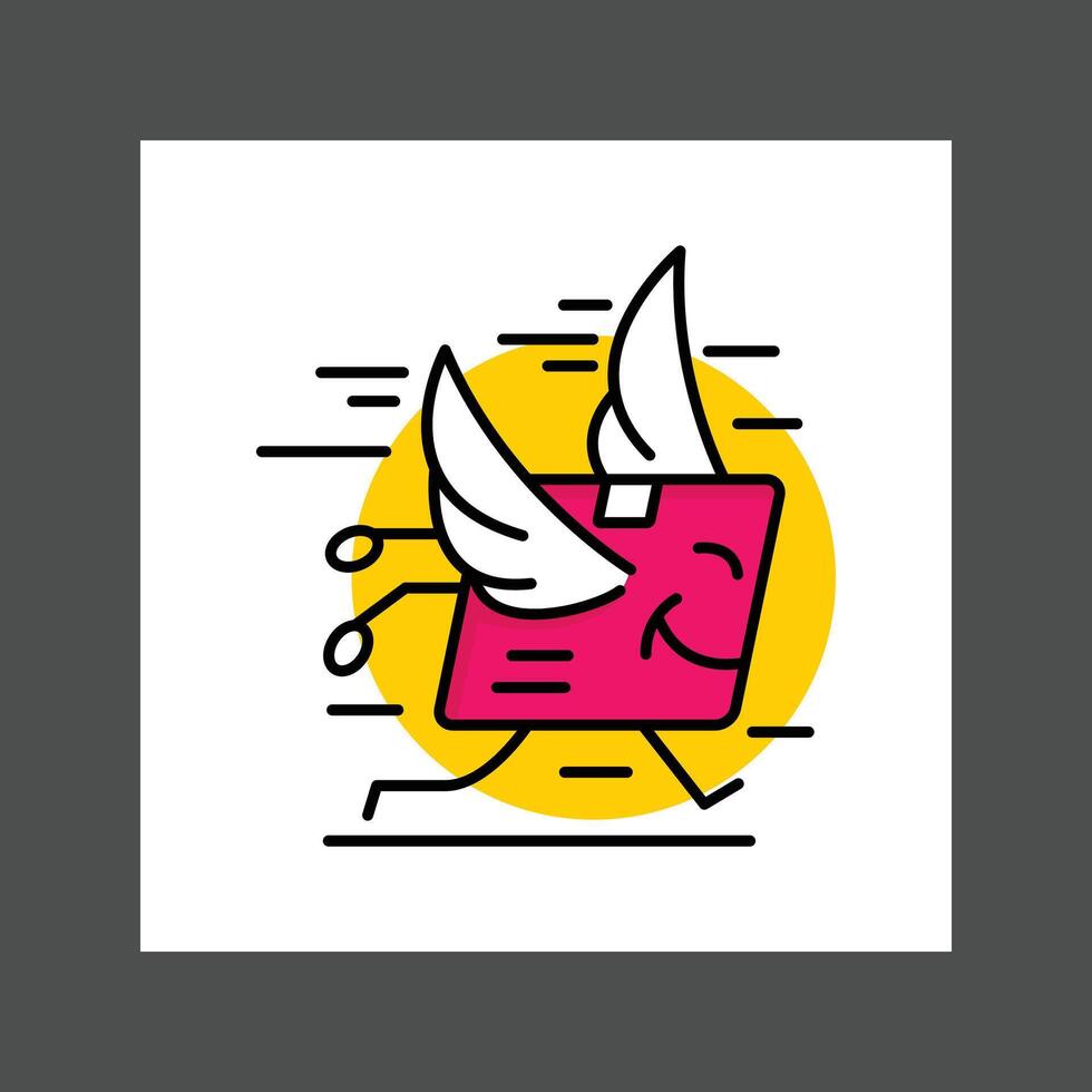 A pink and yellow cartoon bird with wings spread, flying against a bright yellow background vector