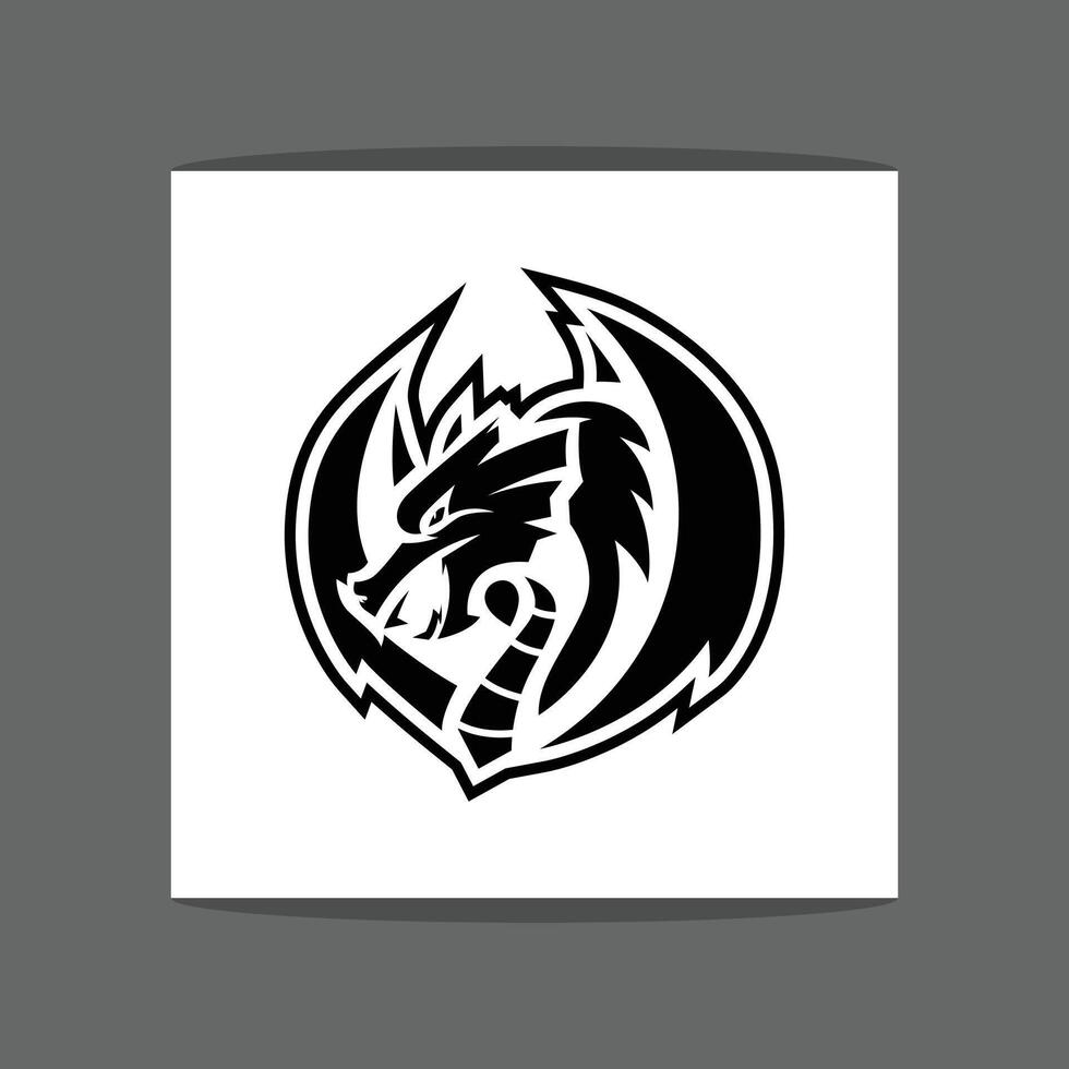 A black and white circular logo or emblem featuring a stylized dragon or dragon-like creature with sharp teeth and horns vector