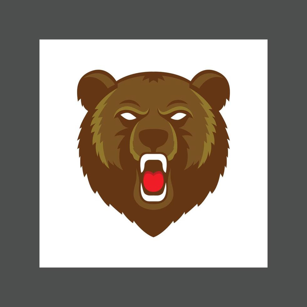 A brown bear with a fierce expression, its mouth open showing sharp teeth, against a white background vector