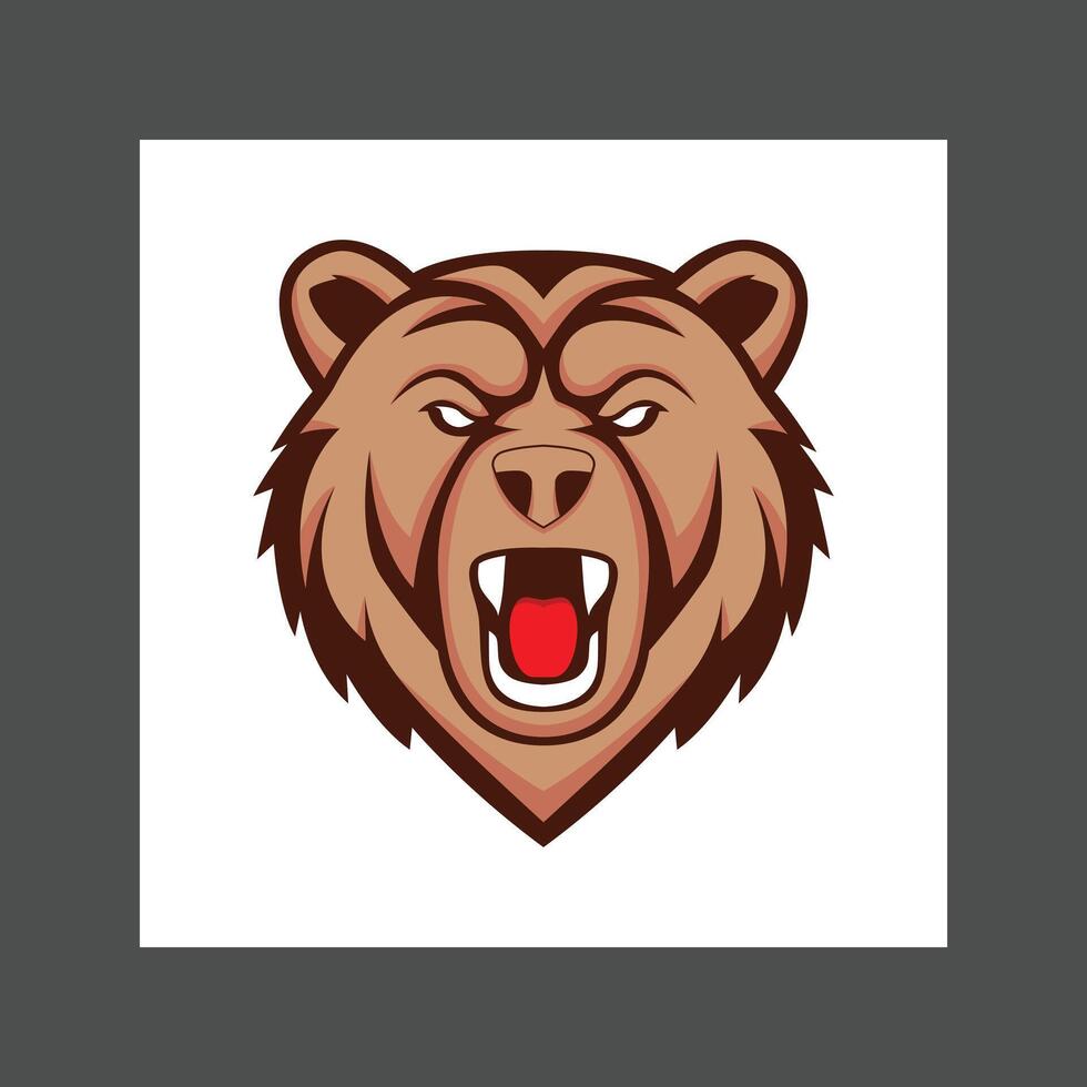 Angry brown bear with red mouth and sharp teeth, against a white background vector