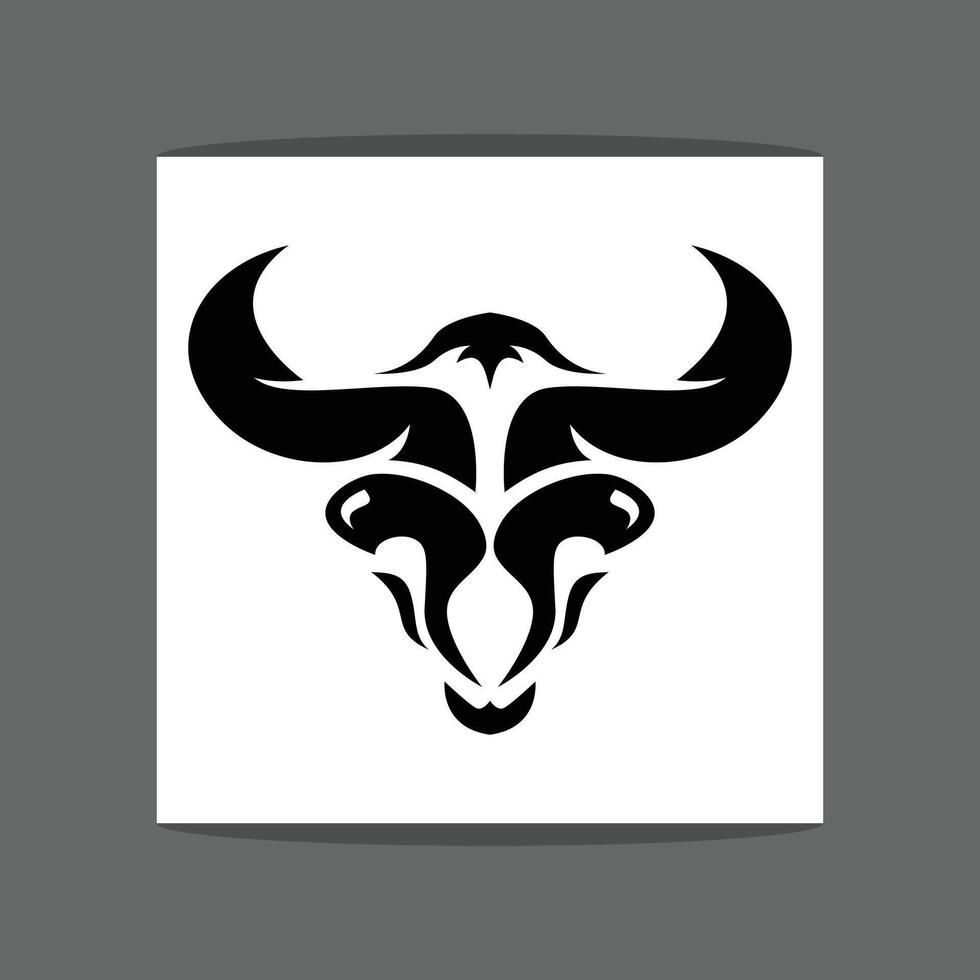 A black and white image of a stylized bull or buffalo head silhouette vector