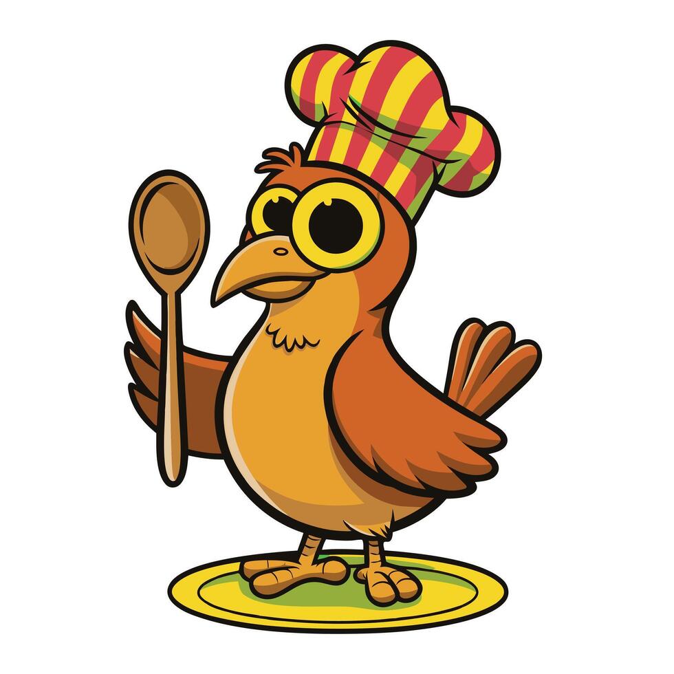 A whimsical cartoon cooking bird silhouette, featuring a playful pose with a chef's hat and utensils, symbolizing creativity and culinary fun vector