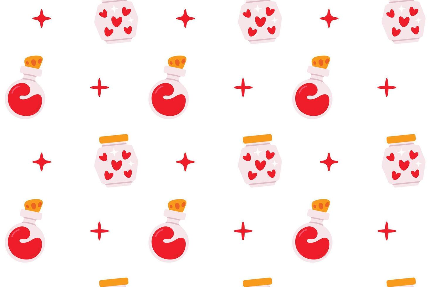 Seamless pattern with hearts in a bottle. Love potion. Flat illustration. vector