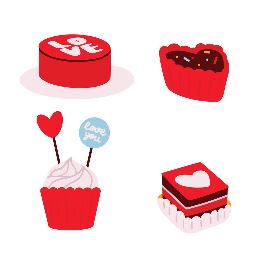 Set of Valentines Day sweets icons. Illustration in flat style. vector