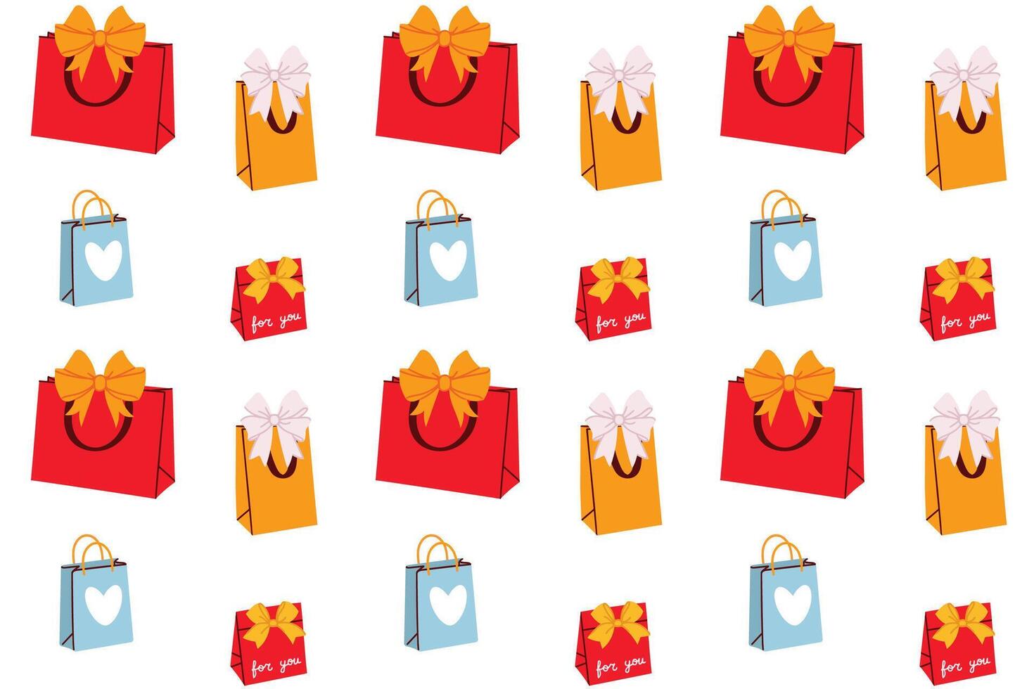 Set of colorful shopping bags with bows and ribbons. Flat illustration. vector