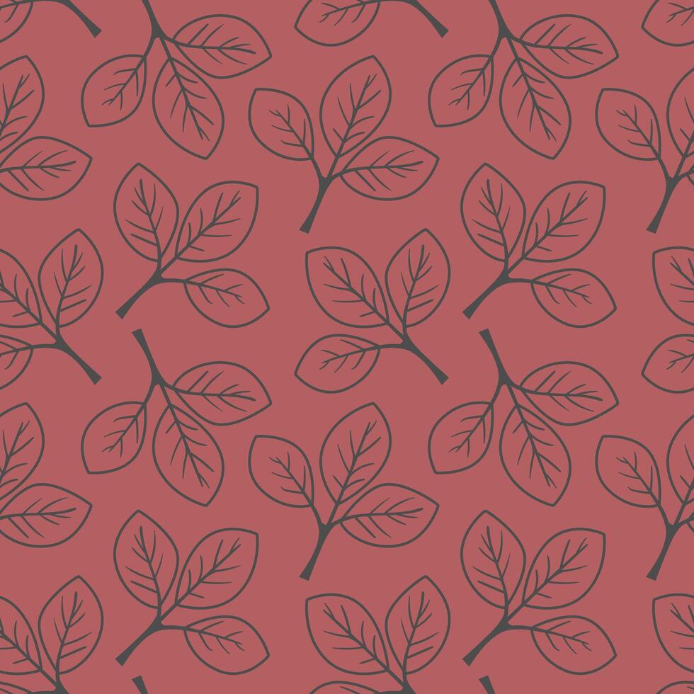 Elegant leaf pattern on a muted red background. Simple, minimalist design ideal for textile prints, wallpapers, and website backgrounds. Versatile and stylish illustration with a touch of nature. vector