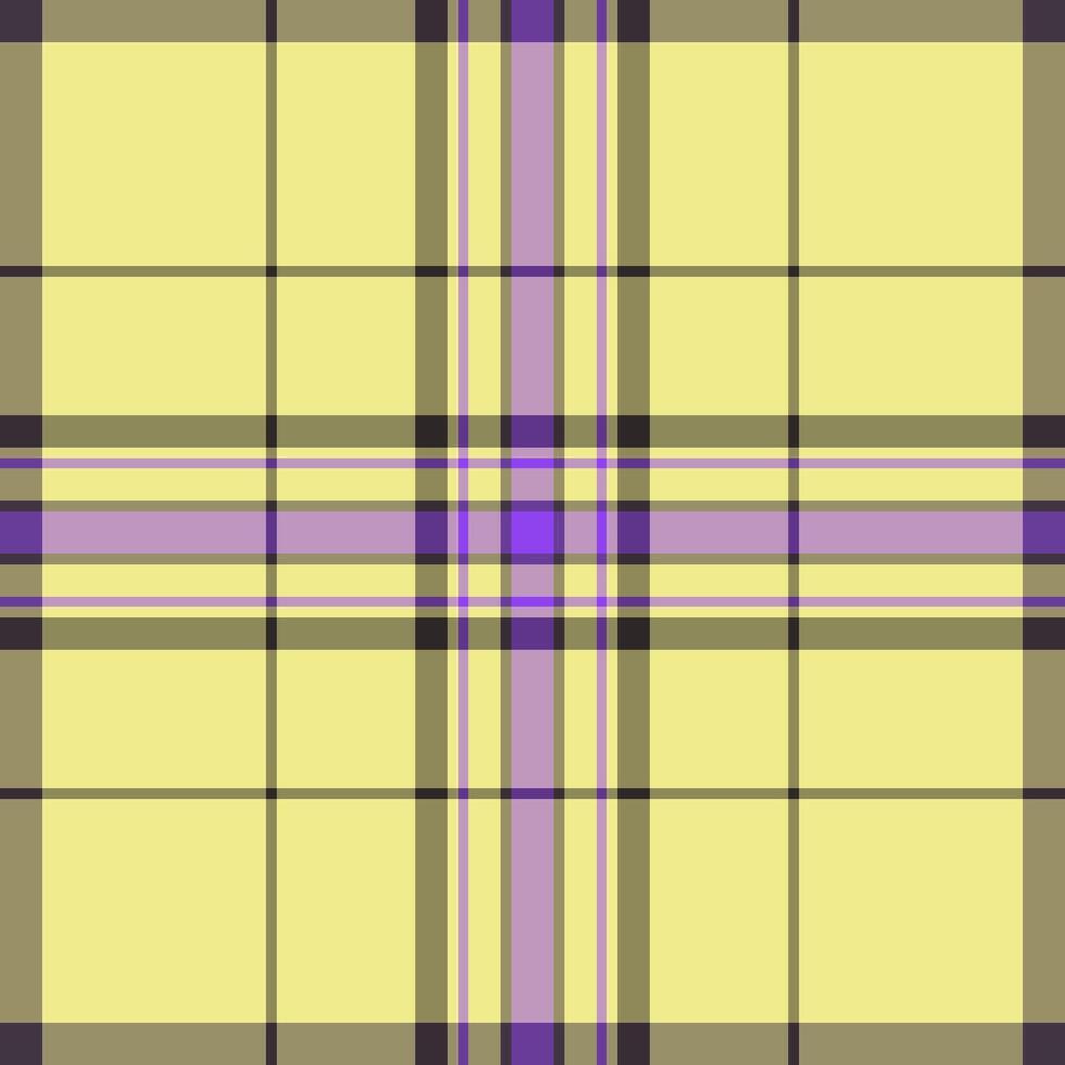 Traditional textile plaid texture, vichy fabric pattern. Professional seamless check background tartan in yellow and khaki colors. vector