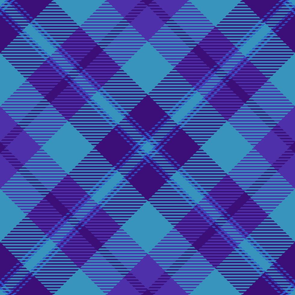 Diagonal check textile plaid, foot background pattern seamless. Sofa texture tartan fabric in cyan and violet colors. vector