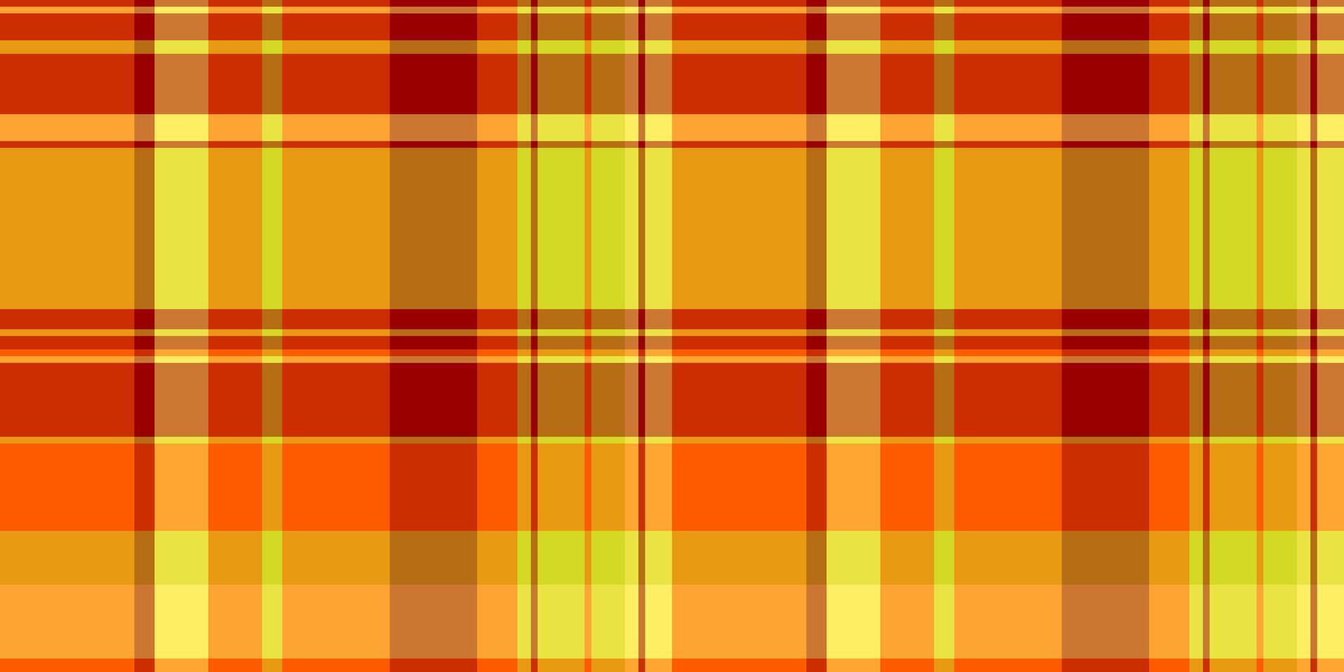 Male pattern check, ornate tartan fabric texture. Glamor textile plaid background seamless in orange and red colors. vector