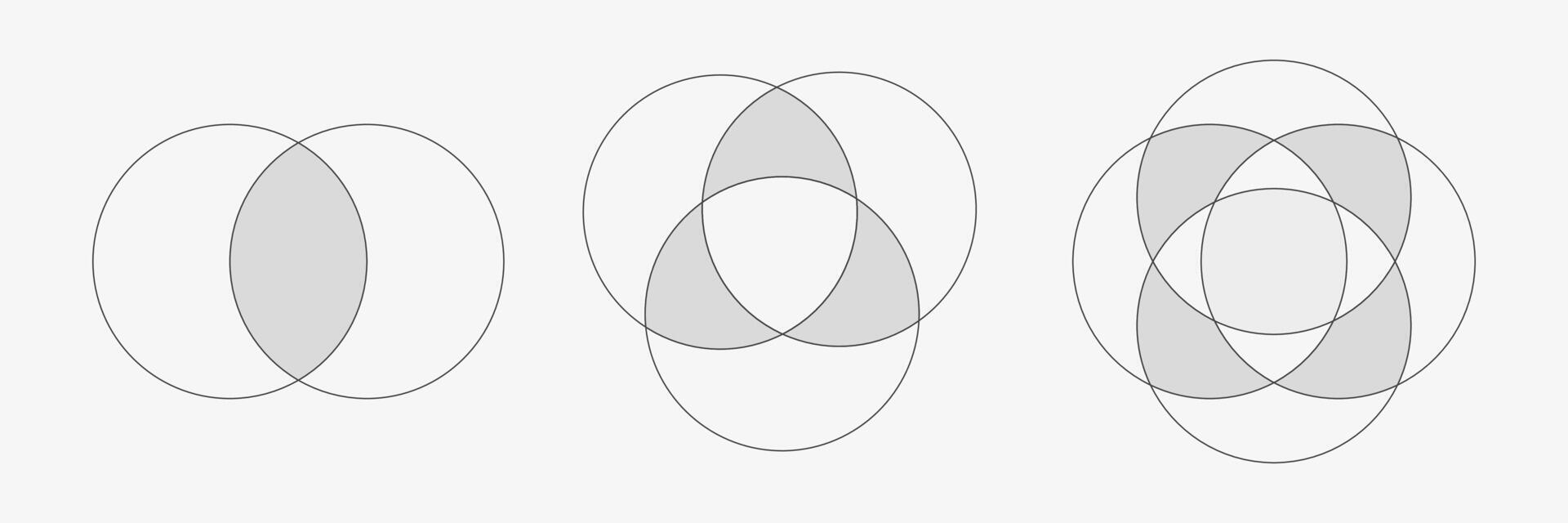 Venn diagram set. Crossing circles infographic. Mathematical education vector