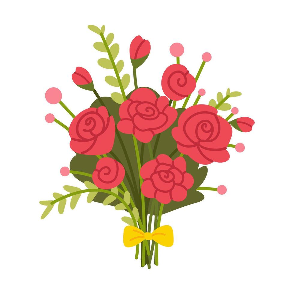 Bouquet of flat roses on white background. Spring flowers for Mother's Day or Women's Day. isolated botanical element vector