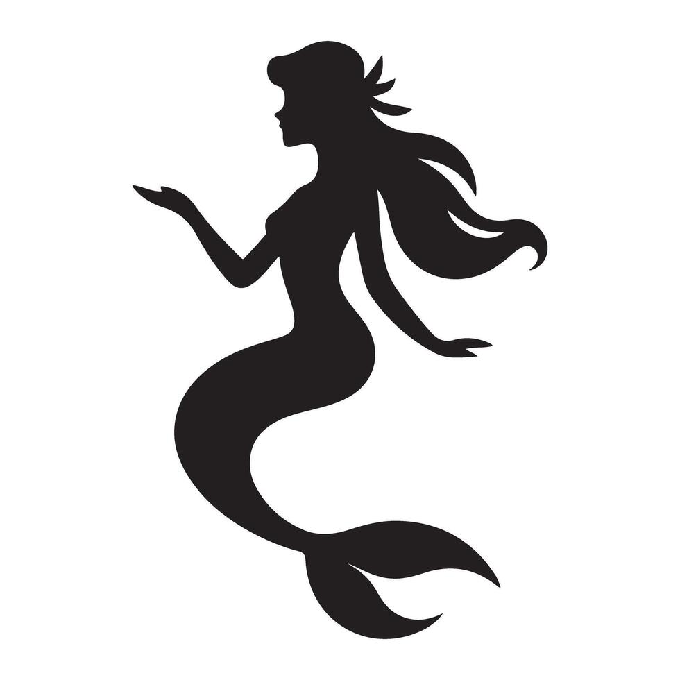 Elegant Mermaid Silhouette Illustration in Profile vector