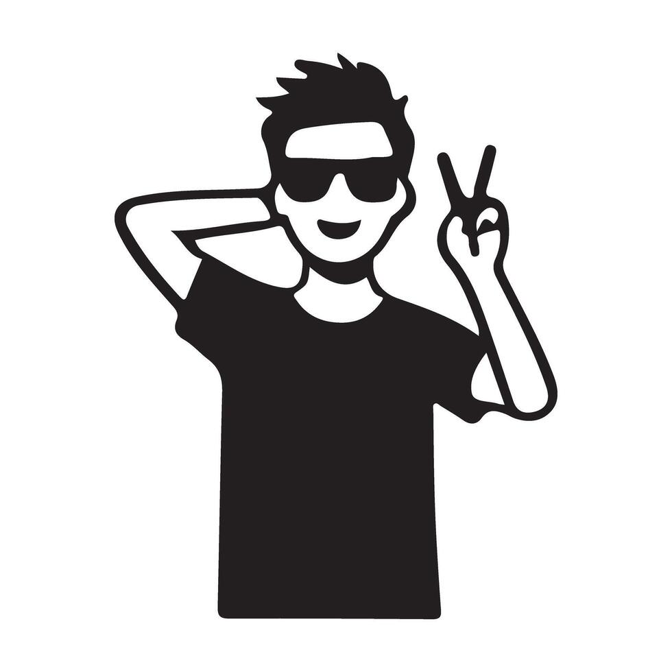 Cool Guy with Sunglasses Showing Peace Sign Silhouette vector