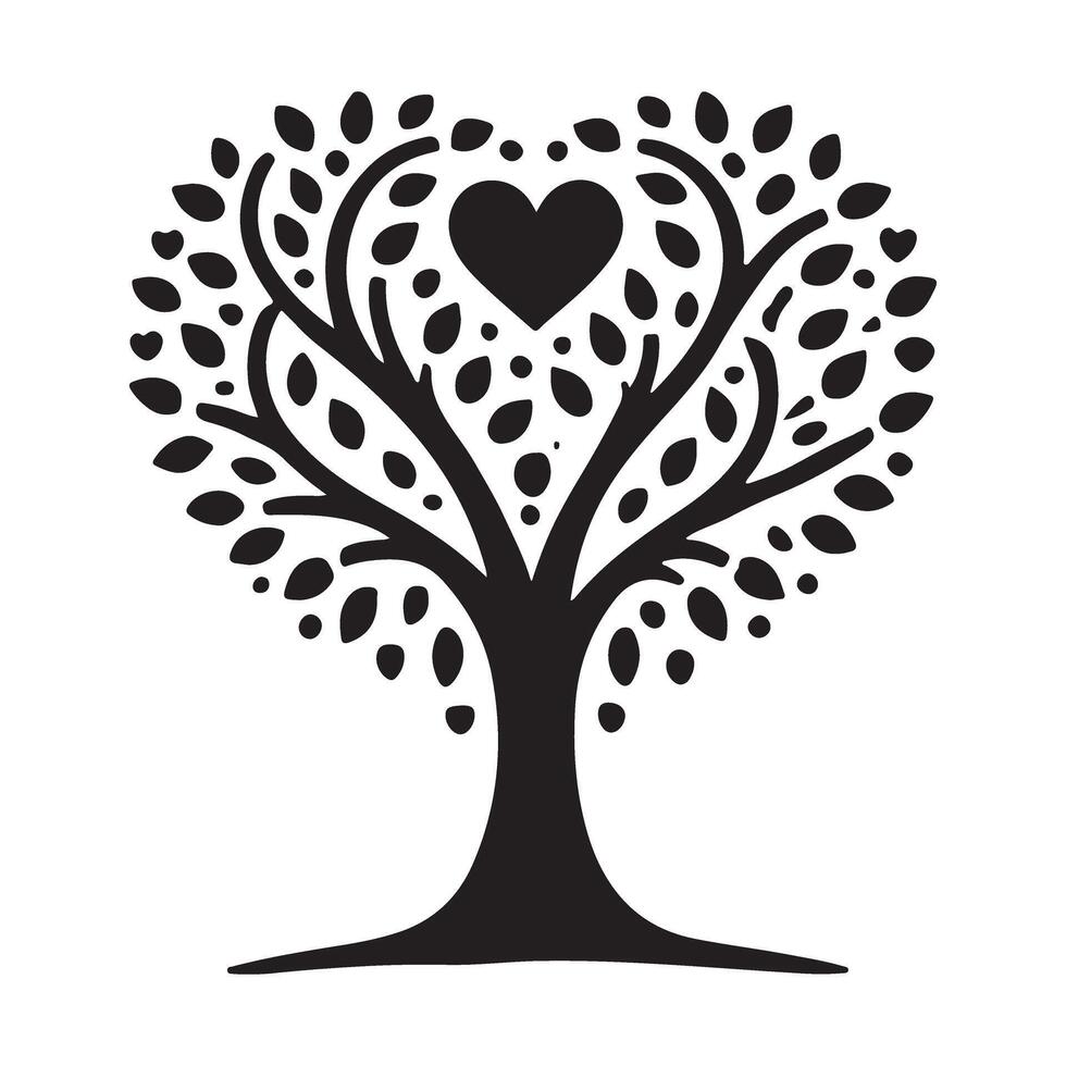 Heart Shaped Tree Silhouette Illustration vector