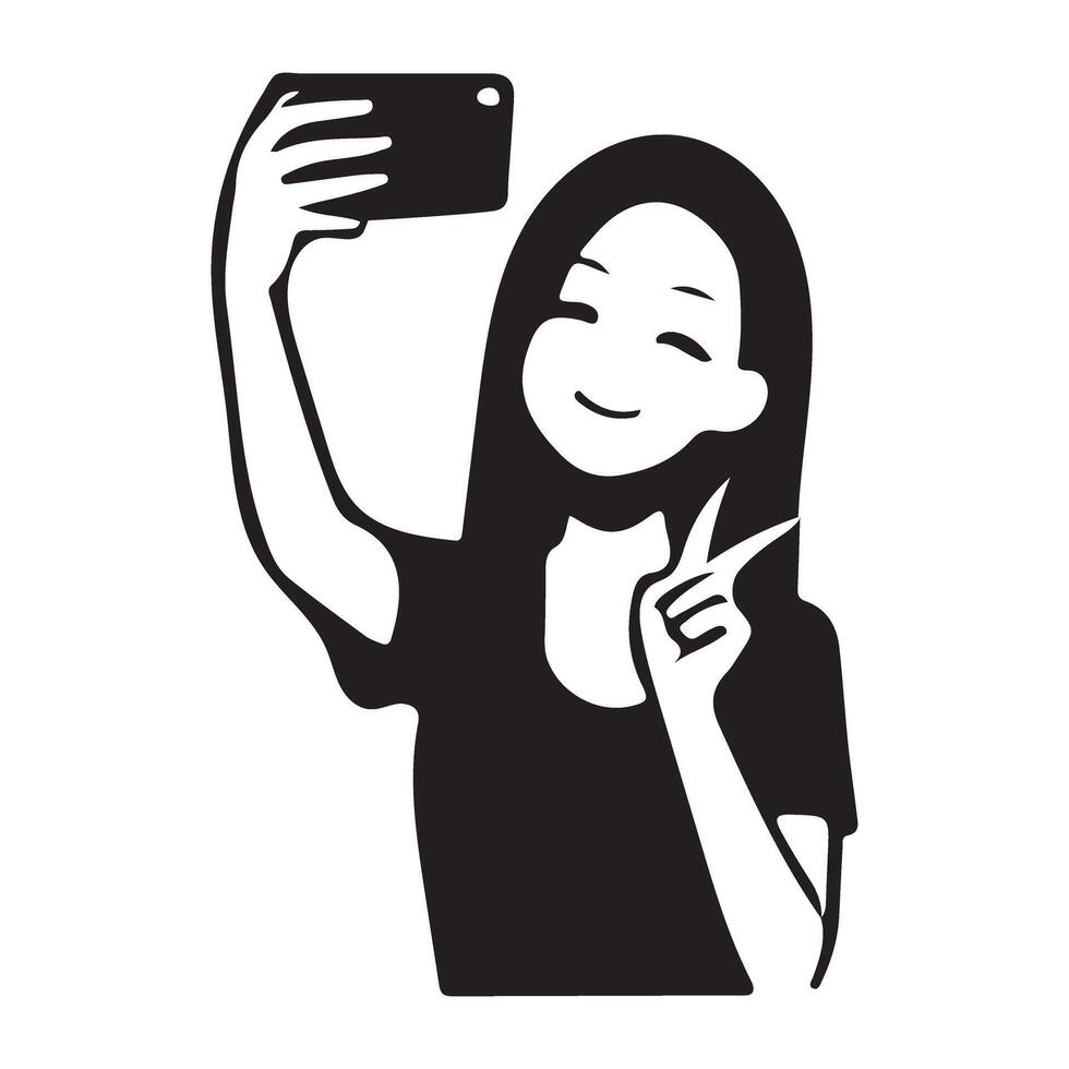 Pretty Girl Taking Selfie Silhouette Illustration vector