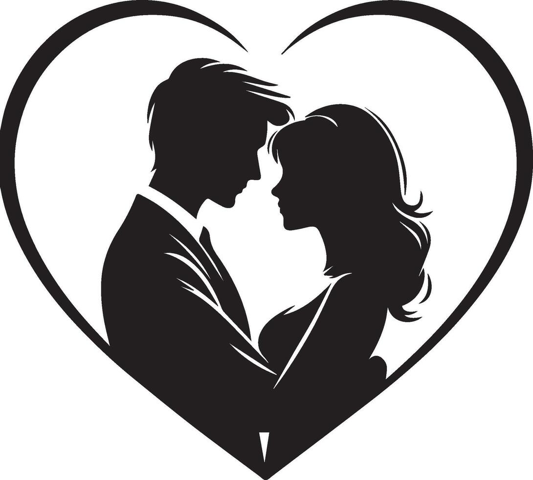 couple love in heart shape silhouette vector