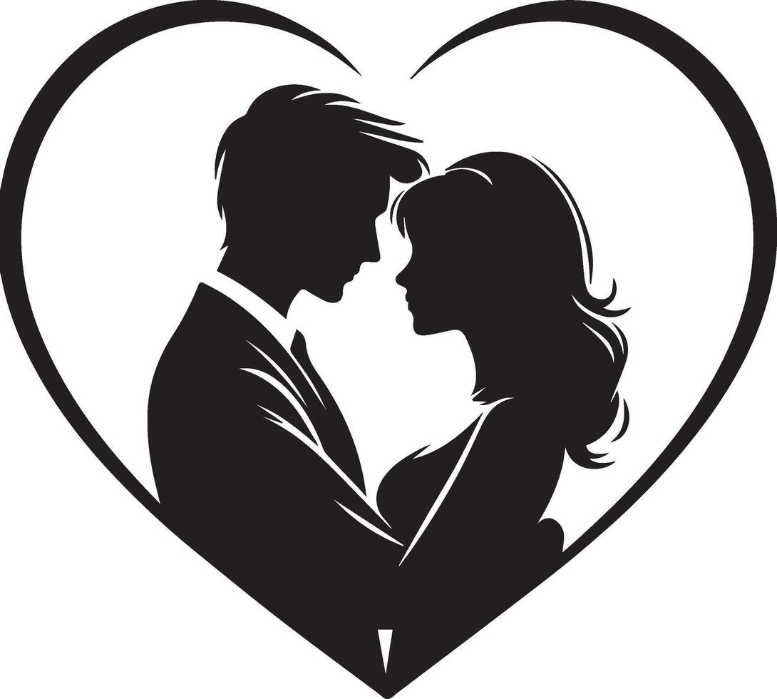 a black silhouette of a couple in a romantic vector