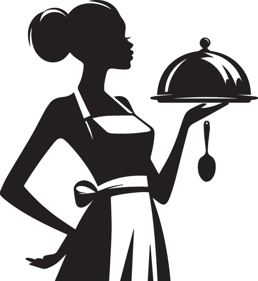 Waitress Silhouette in restaurant vector
