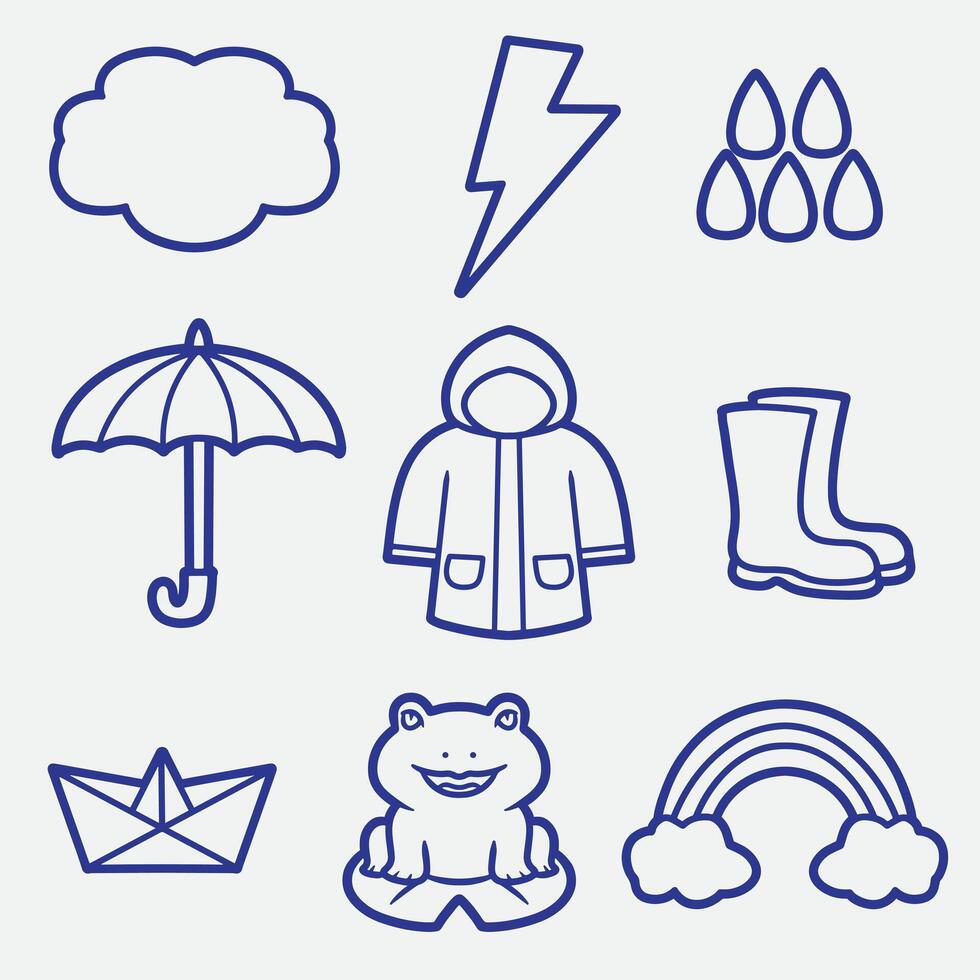 set of rainy with outline style, good for symbol, icon, coloring page, element design, etc vector