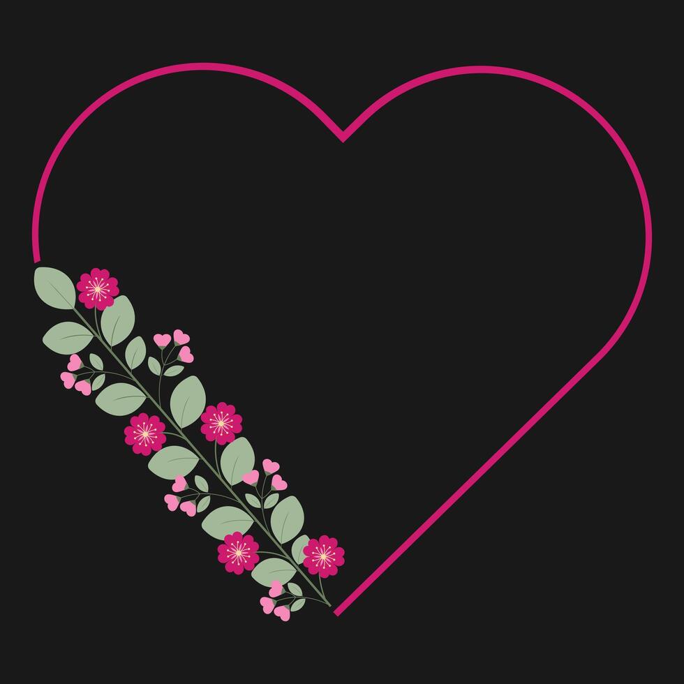 Love Borders Frame With Love Pink Fuchsia Flowers And Green Leaves vector