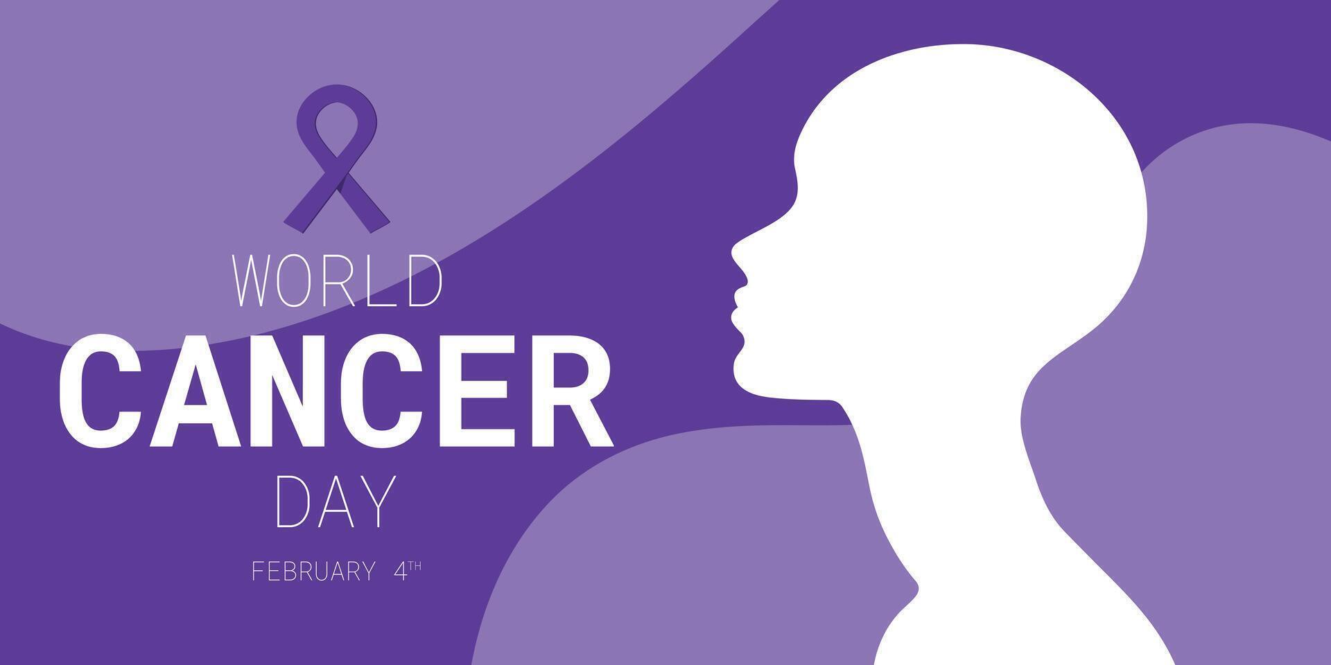 World Cancer Day banner with human profile silhouette and purple ribbon. Cancer Day February 4th vector