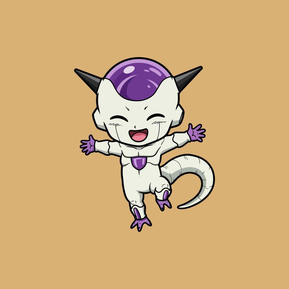 This is a cute chibi illustration of Frieza from Dragon Ball Z, depicted in a cheerful and joyful pose. vector
