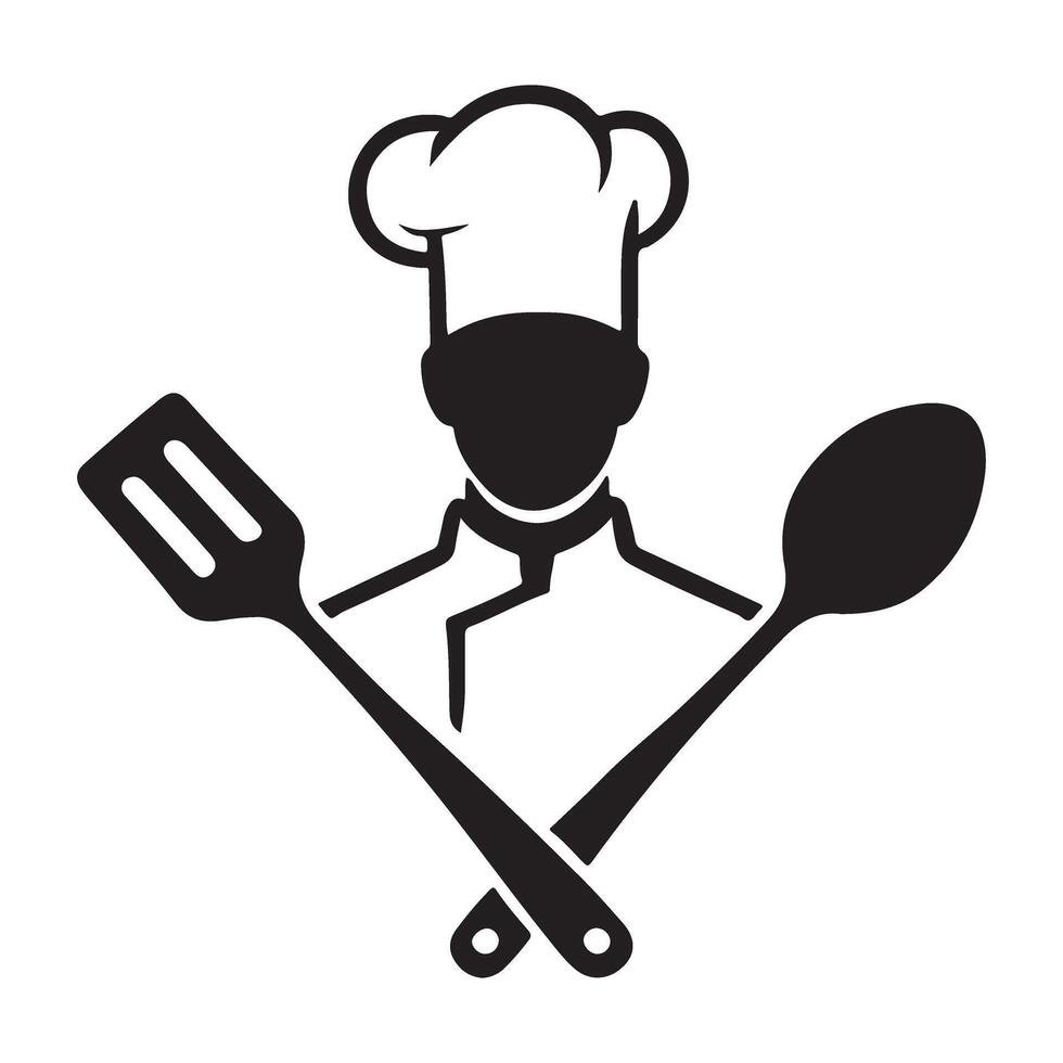Chef Silhouette Illustration with Crossed Utensils vector