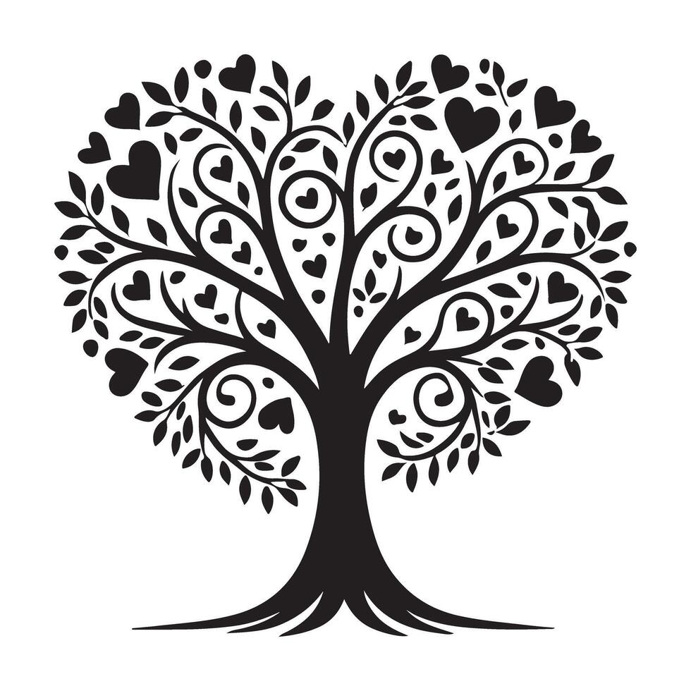 Heart Shaped Tree Silhouette Illustration Romantic Design vector