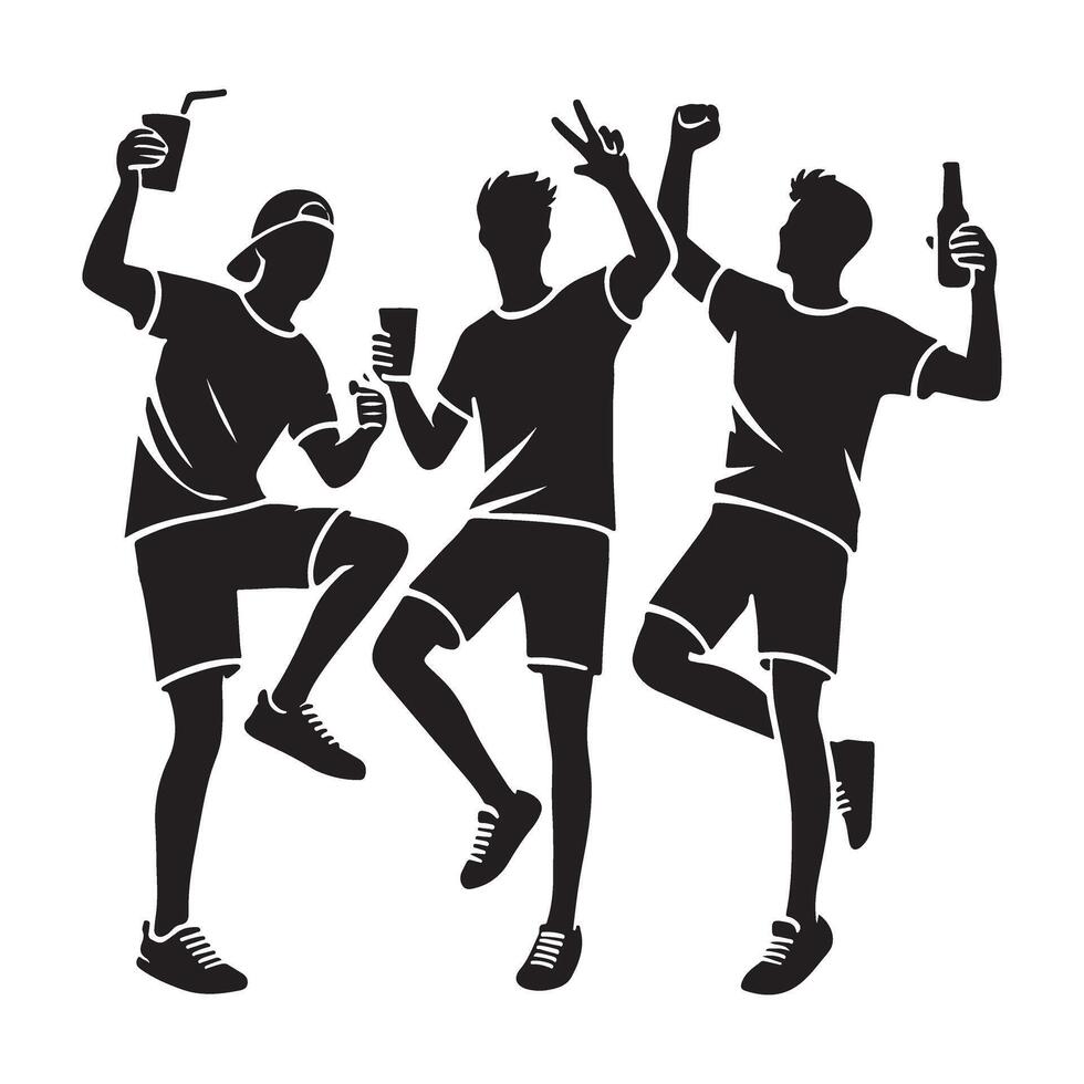 Three Friends Enjoying Drinks Silhouette Illustration vector