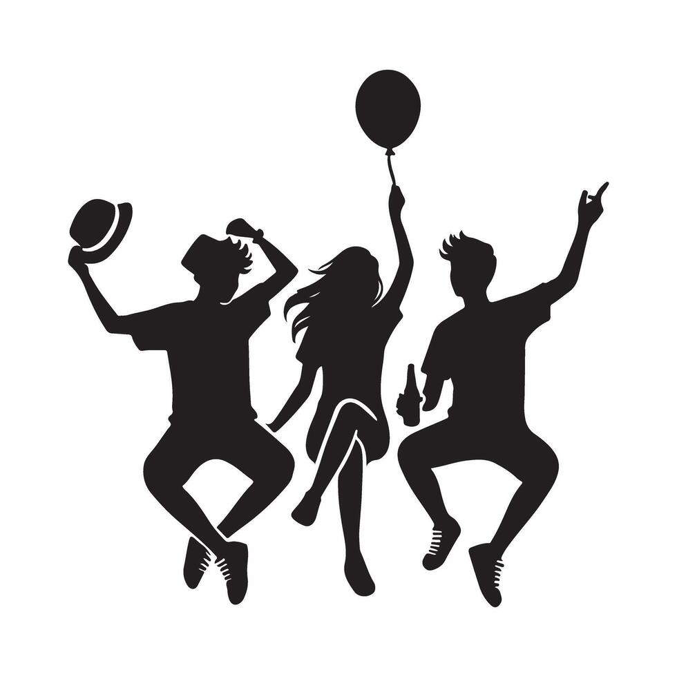Joyful Friends Jumping Silhouette Illustration vector