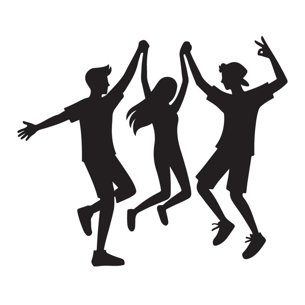 Silhouette of Happy Friends Jumping Together vector