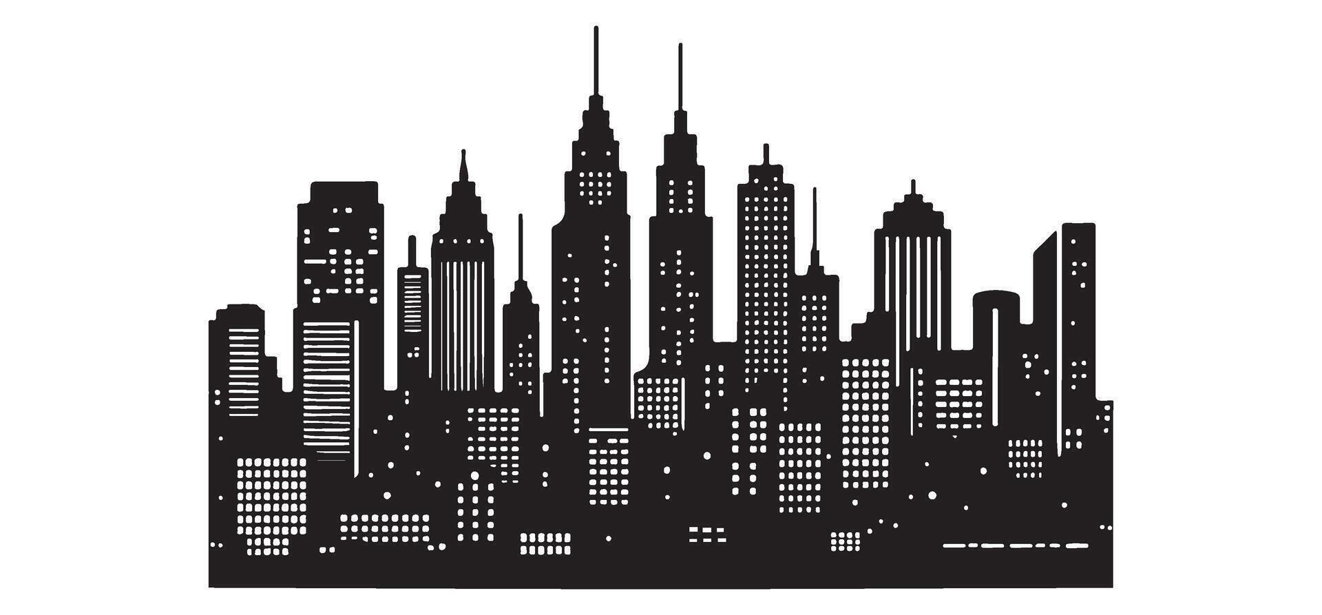 Detailed City Skyline Silhouette Illustration Urban Design vector
