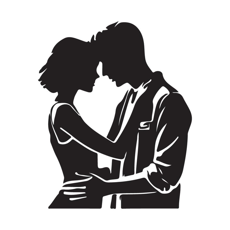 Silhouette Couple Embracing Romantic Illustration vector