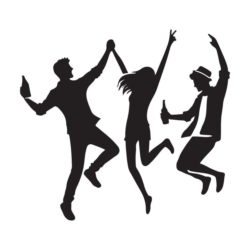 Energetic Friends Dancing Silhouette Illustration vector