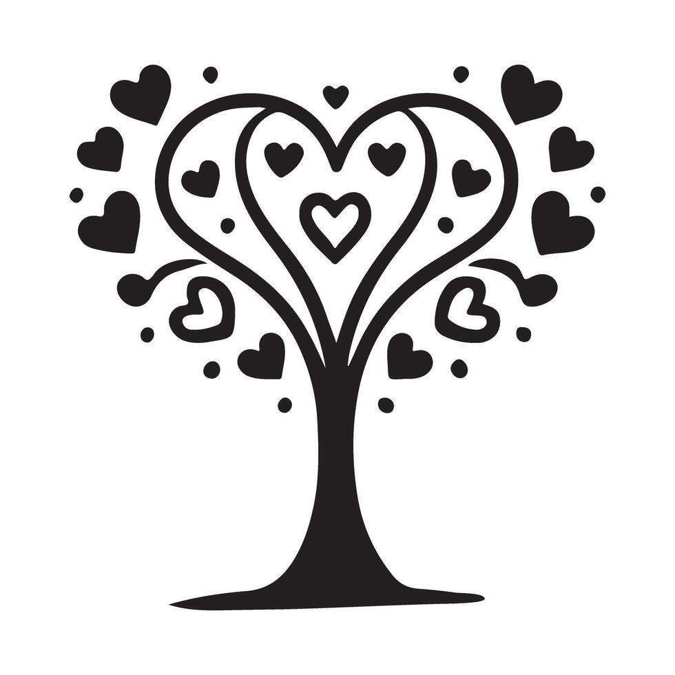 Whimsical Heart Tree Silhouette Art vector