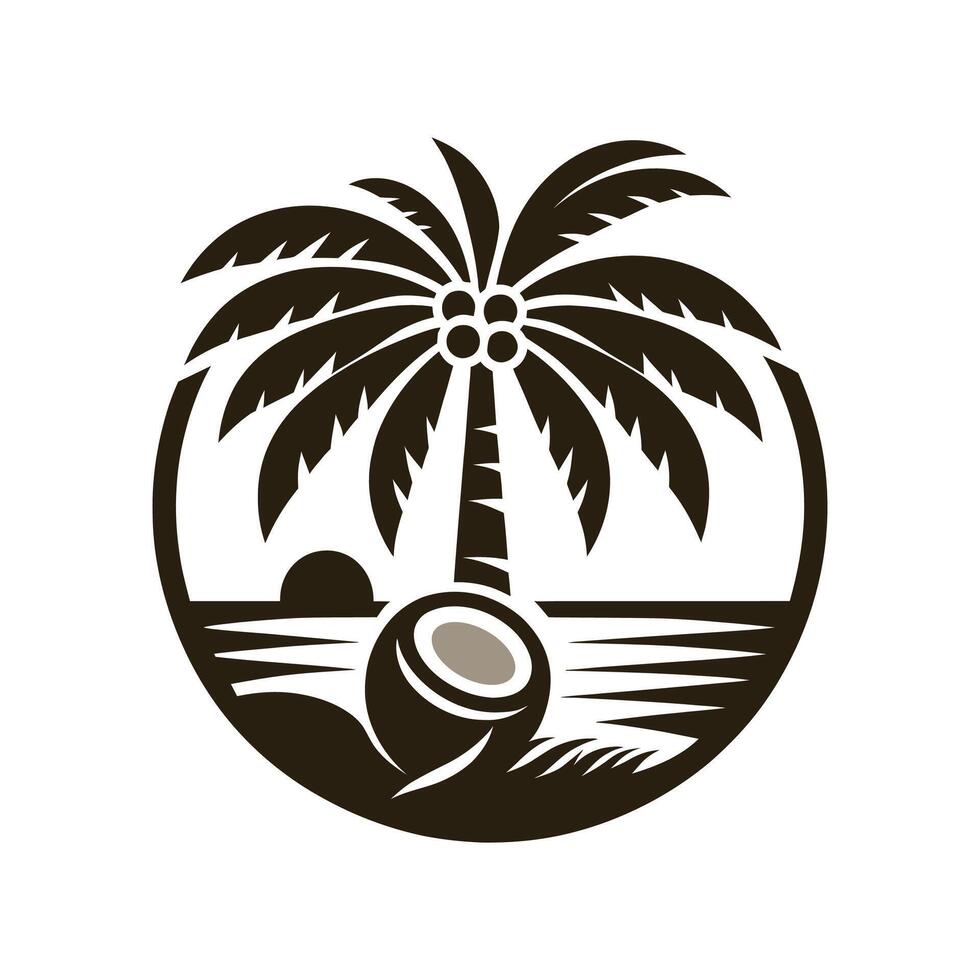a coconut palm tree and the ocean in the background vector