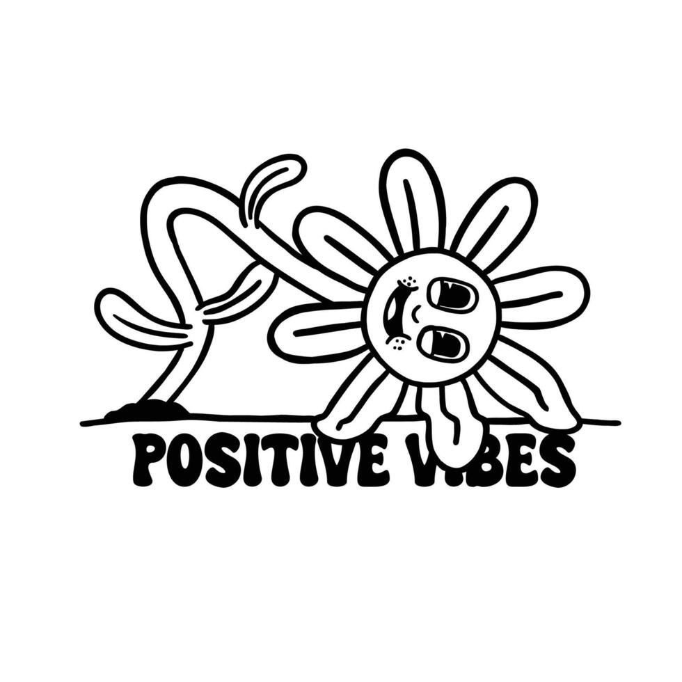 cute flower retro cartoon character illustration vector