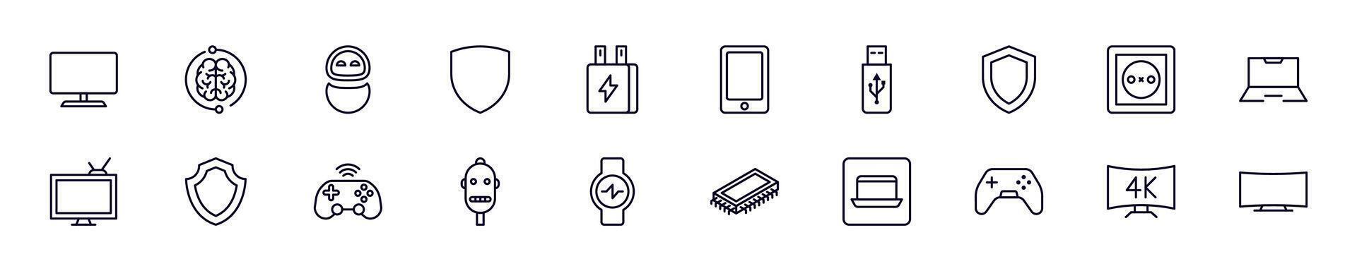 Electronics outline icons bundle. Editable stroke. Simple linear illustration for web sites, newspapers, articles book vector