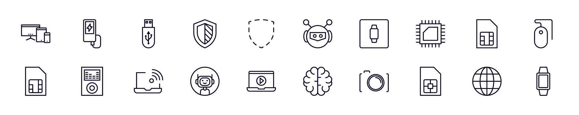 Collection of simple outline illustrations of electronics. Modern line icons for apps, web sites, shops, stores vector