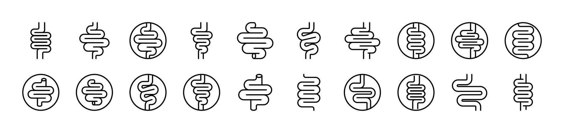 Digestion and Intestine Outline Simple Linear Image Collection. Editable Stroke. Suitable for Web Sites, Books, Cards, Apps vector