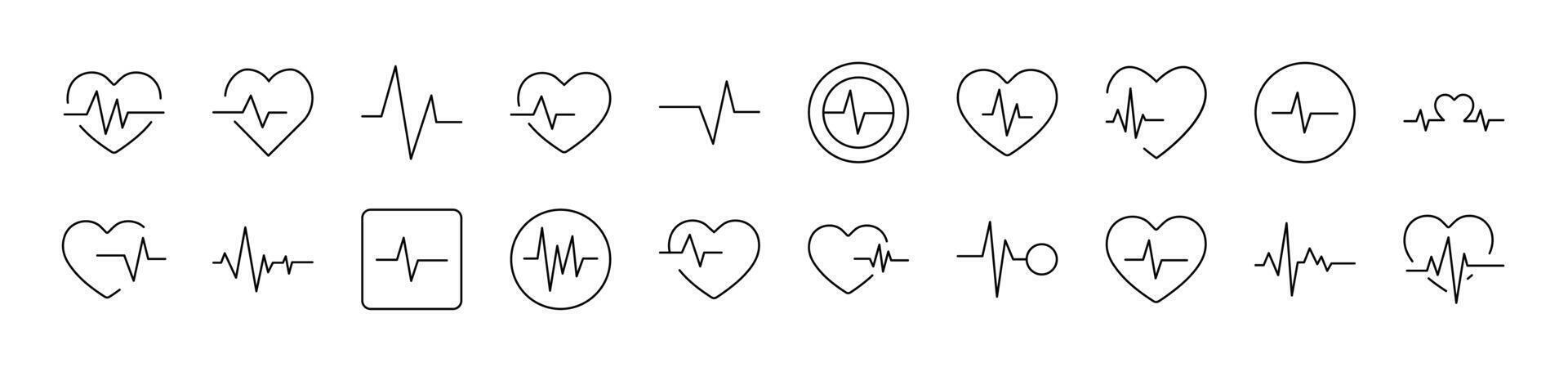 Pulse and Cardiogram Thin Icons Collection. Editable Stroke. Suitable for Web Sites, Books, Cards, Apps vector