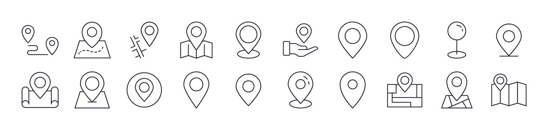 Map Pin Line Icon Set. Editable Stroke. Minimalistic Linear Pictogram for Design of Cards, Apps, Banners, Posts vector