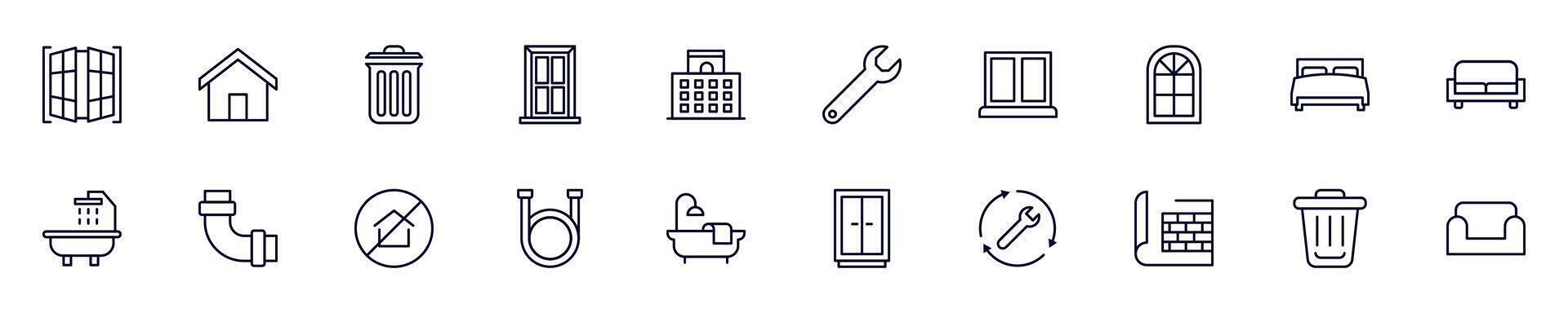 House, repair, renovation images collection. Simple linear illustration that can be used as an design element for apps and websites vector