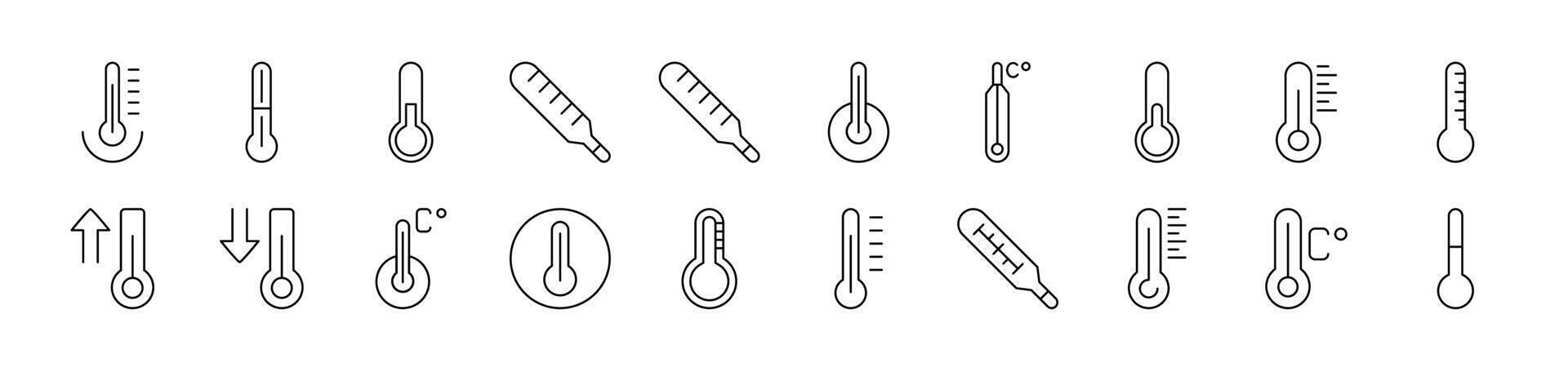 Thermometer Related Icon Set. Editable Stroke. Suitable for Web Sites, Books, Cards, Apps vector