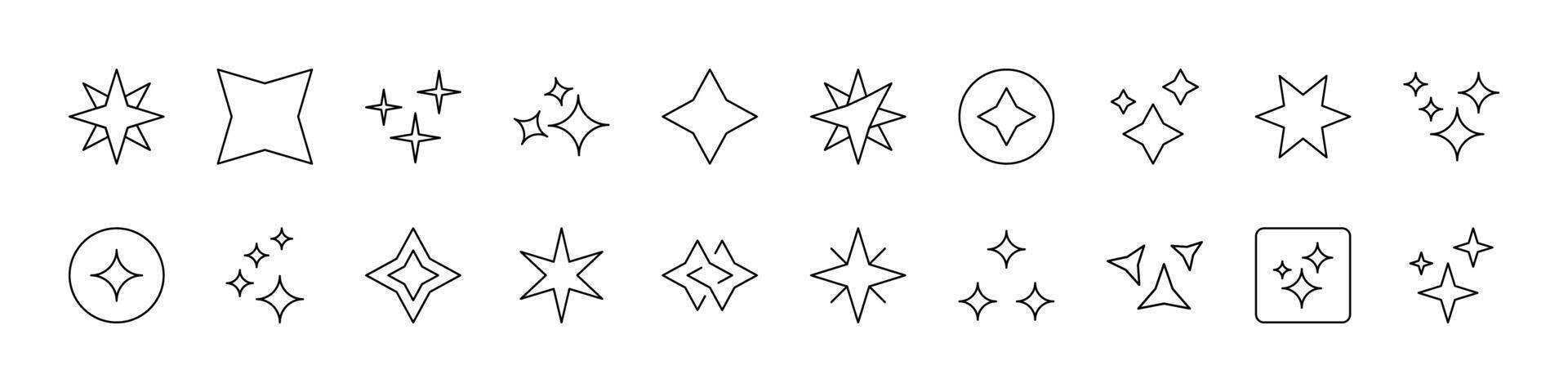 Sparkles and Stars Bundle of Thin Icons. Editable Stroke. Suitable for Web Sites, Books, Cards, Apps vector