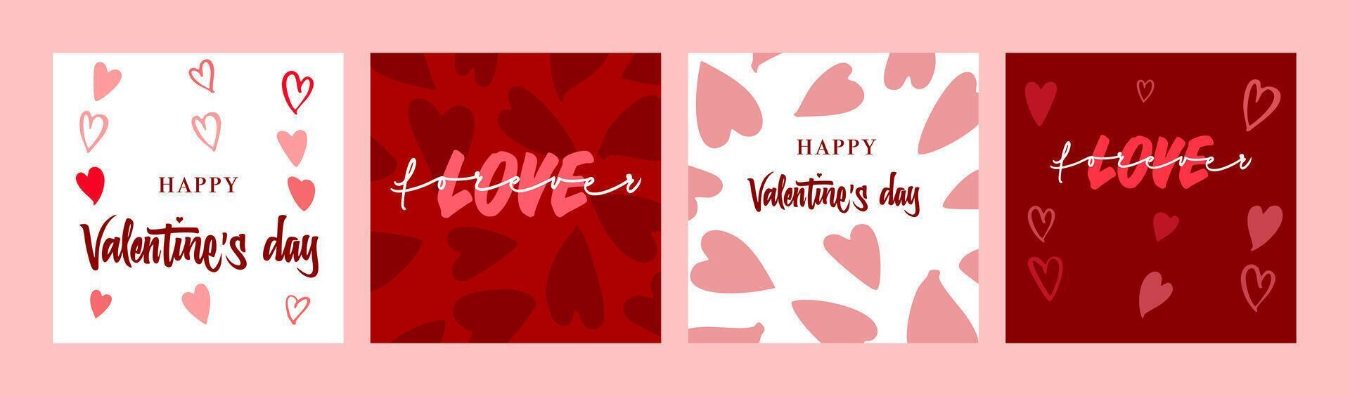 Valentine's day posts instagram template set for social networks, story and post wallpaper. Happy Valentine's Day cards. vector