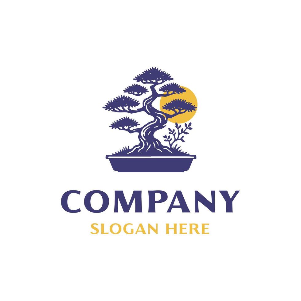 Vintage Retro Rustic Bonsai Tree Logo Design. vector