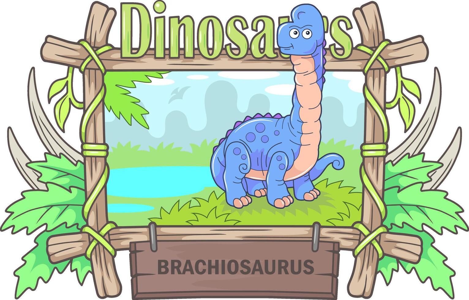 little cute prehistoric dinosaur brachiosaurus vector